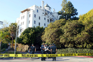 Police rope off the area outside Chateau Marmont, where the Kidman attack took place.